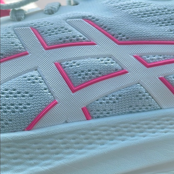 Asics Green and Pink Athletic Shoes with Breathable Knit - Picture 2 of 7